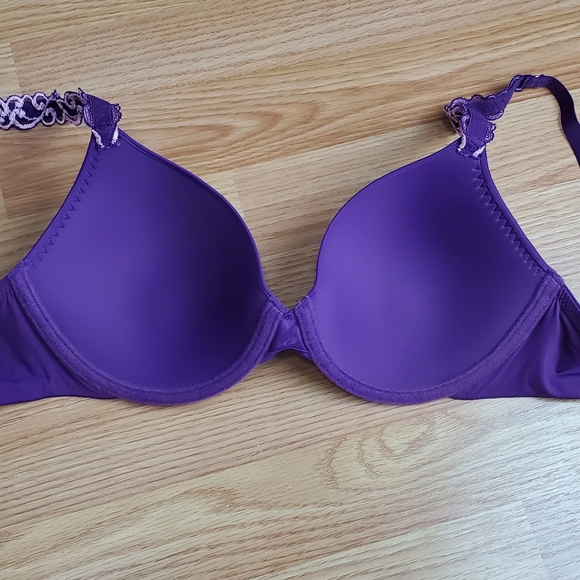 NWT Natori pure luxe coverage contour underwire t shirt bra trim lace plum - Picture 6 of 8